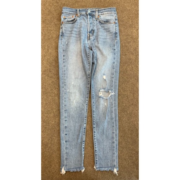 Levis Jeans Womens 25 Wedgie Skinny Mid Rise Distressed Raw Hem Button Fly Denim - Picture 1 of 10
